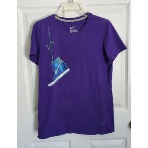 Nike Slim Fit T-shirt Women XL Purple With High Top Sneaker Over Shoulder
